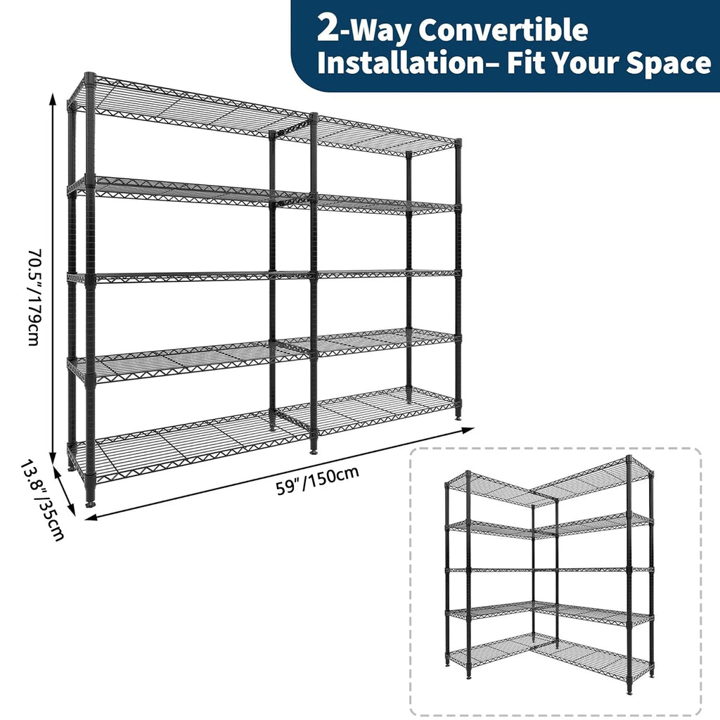 Heavy Duty Metal Storage Shelves - Adjustable 4/5 Tiers for Garage Pantry Kitchen Organization