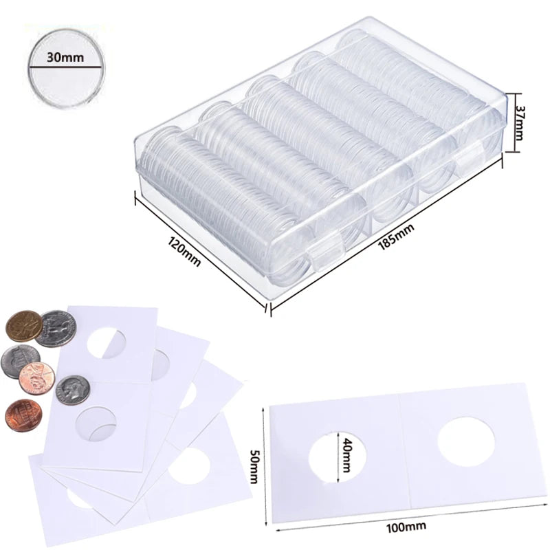 Clear Plastic Coinning Capsule Storage Box - Coin Holder & Protector 10-100pcs