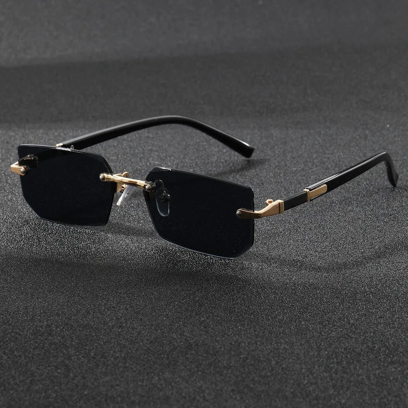 Unisex Rimless Rectangle Sunglasses UV400 Polarized Metal Frame Small Square Shades