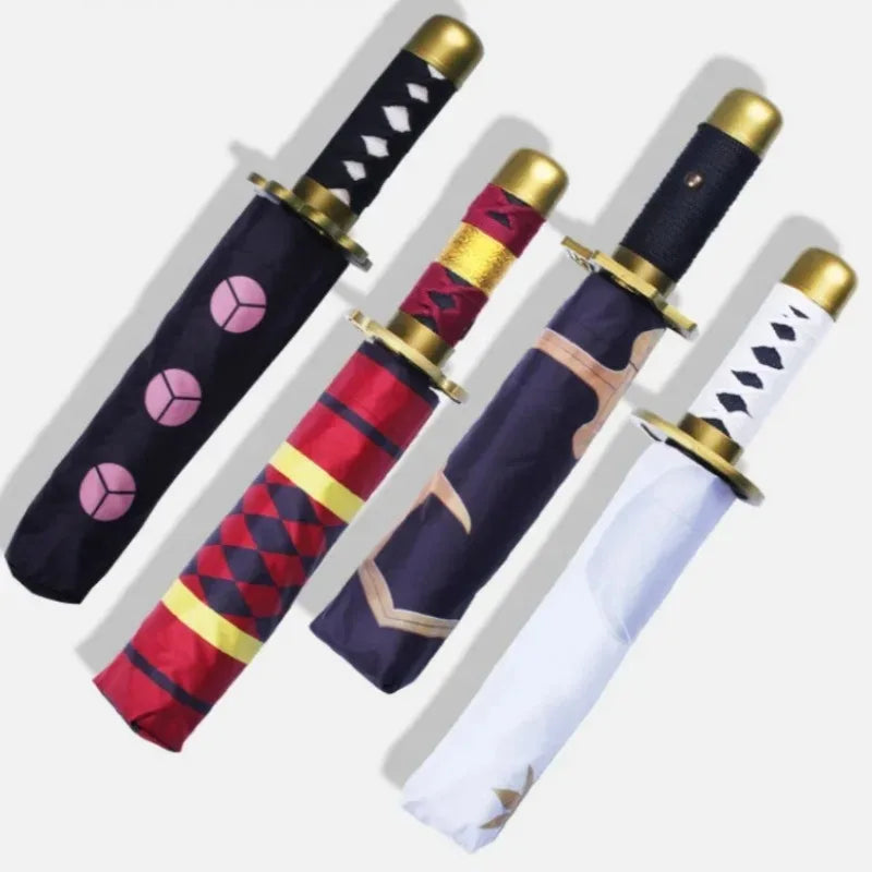 Anime Kokushibo Katana Umbrella 3-Fold Windproof Rain Gear for Demon Slayer Fans