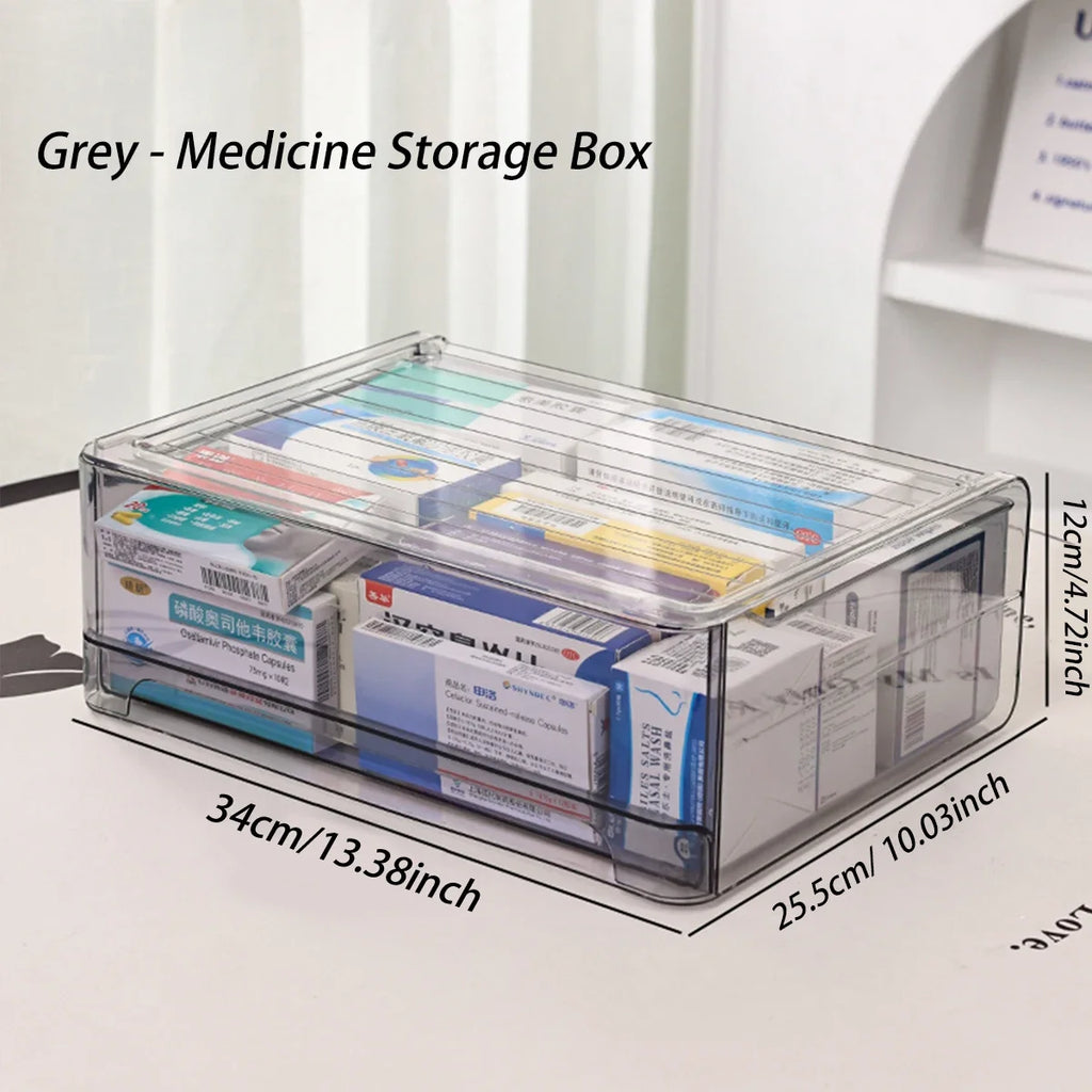 Large Capacity Acrylic Medicine Storage Box with Pull-Out Drawer, Stackable Organizer for Home Medical Supplies