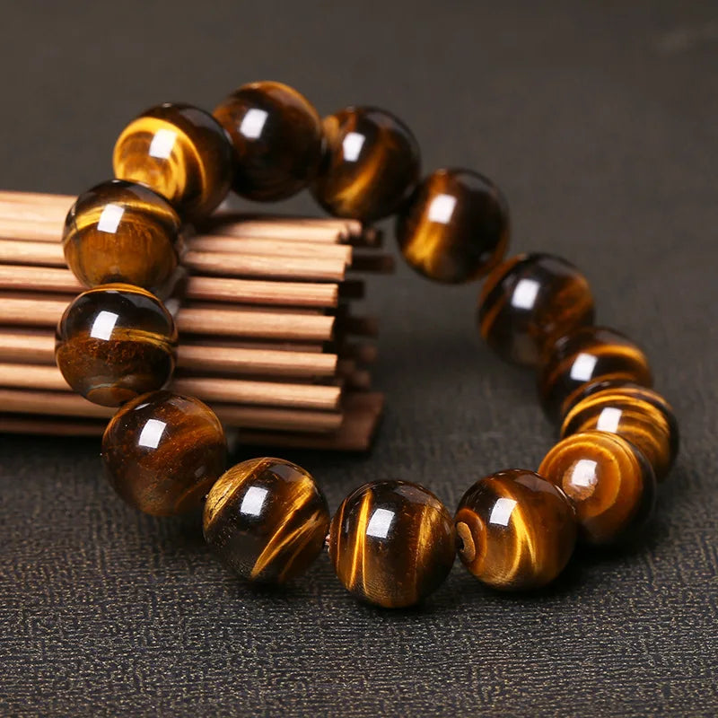 Vintage Nature Tiger Eye Stone Bracelet for Men with Buddha Charm - Elastic Gift Jewelry