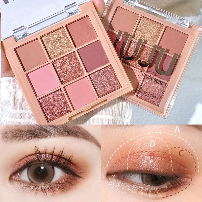 Earth Tone Eyeshadow Palette - 9 Colors Warm Brown Orange & Milk Tea Shades