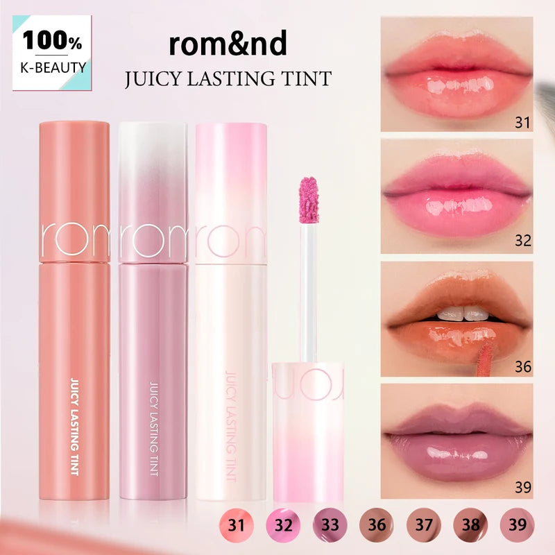 Juicy Lasting Lip Tint Set - 7 Shades, Glossy Glass-Like Finish, Korean Cosmetic