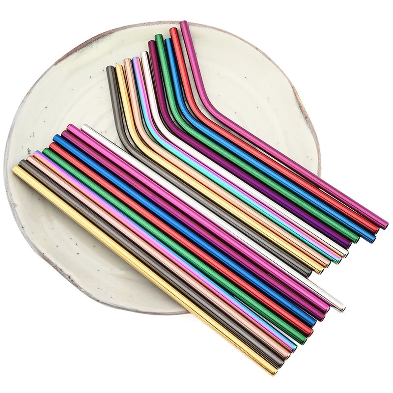 Reusable Stainless Steel Drinking Straws Set - 4/8 Pieces with Cleaning Brush