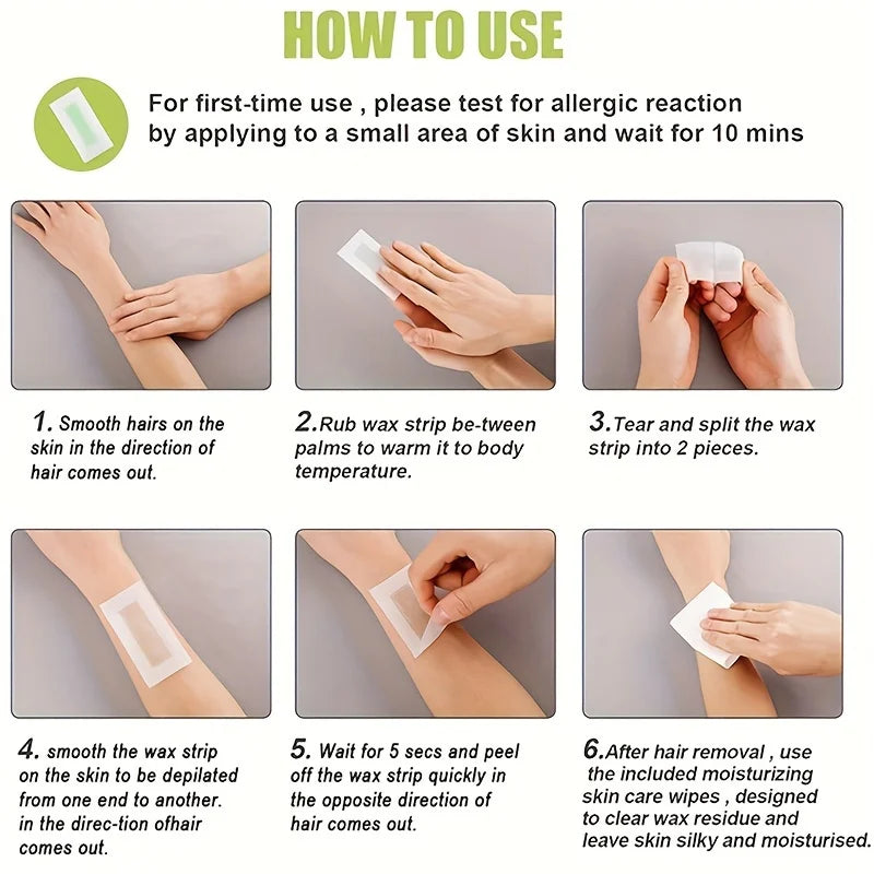 Depilatory Wax Strips for Hair Removal - 10/20/30/50 Pcs, Cold Wax Paper for Face Body Neck Arms Legs