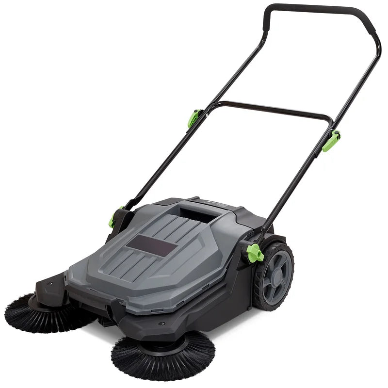 Walk-Behind Hand Push Floor Sweeper 25.6-inch Sweeping Width with Large Waste Container