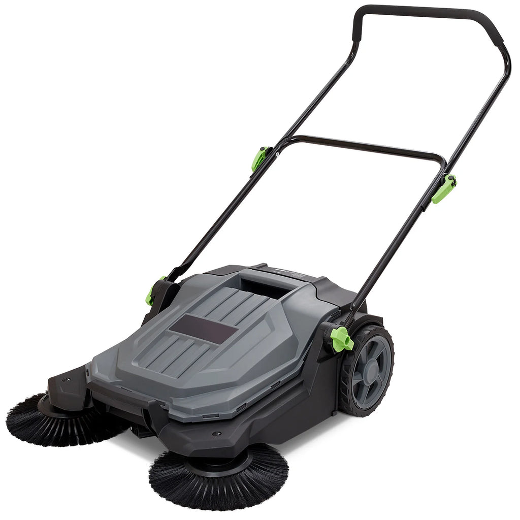Walk-Behind Hand Push Floor Sweeper 25.6-inch Sweeping Width with Large Waste Container