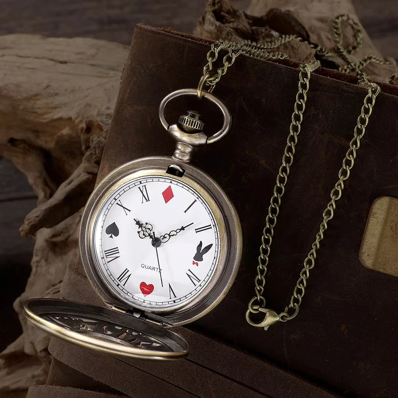 Vintage Bronze Quartz Pocket Watch with Chain - Women Gift Pendant