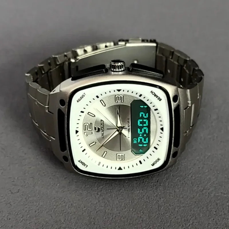 Men's Digital Square Quartz Watch with Large Dial and Luminous Hands - High-End Fashion Gift