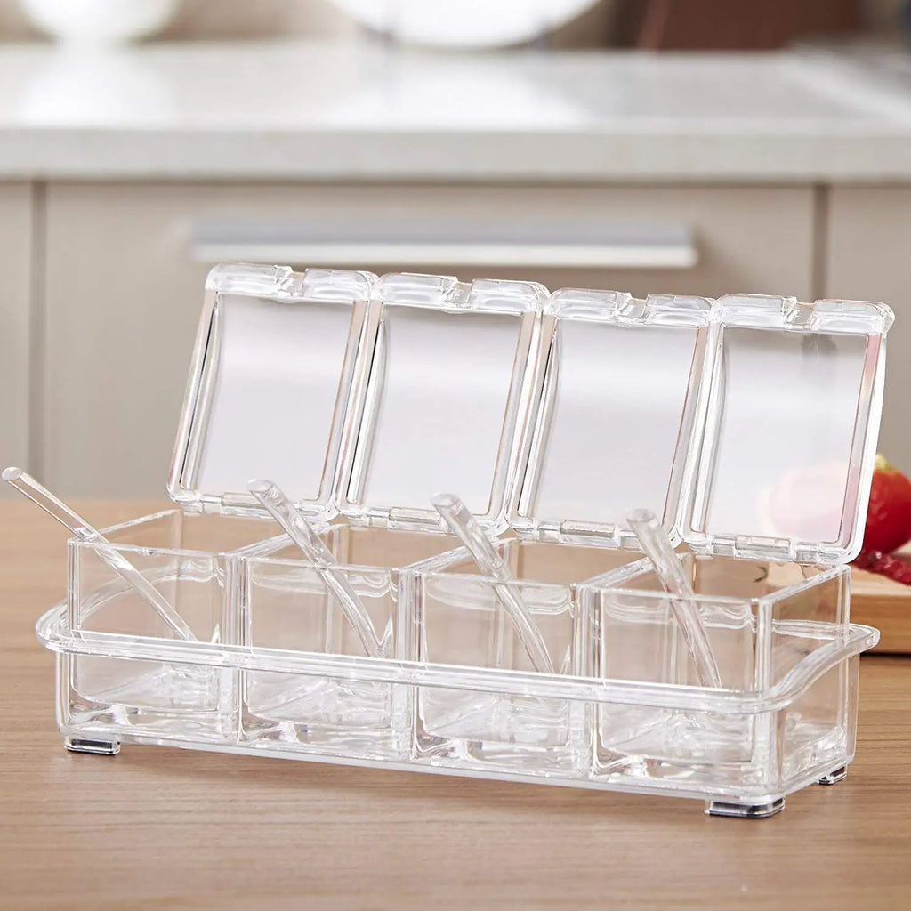 High Transparency Plastic Spice Jar Set with Spoons - Kitchen Food Storage Containers
