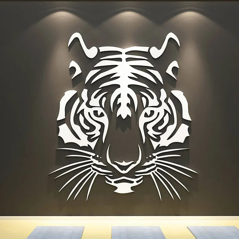 3D Tiger Head Wall Mirror Sticker - Self-Adhesive Acrylic Wall Art for Living Room