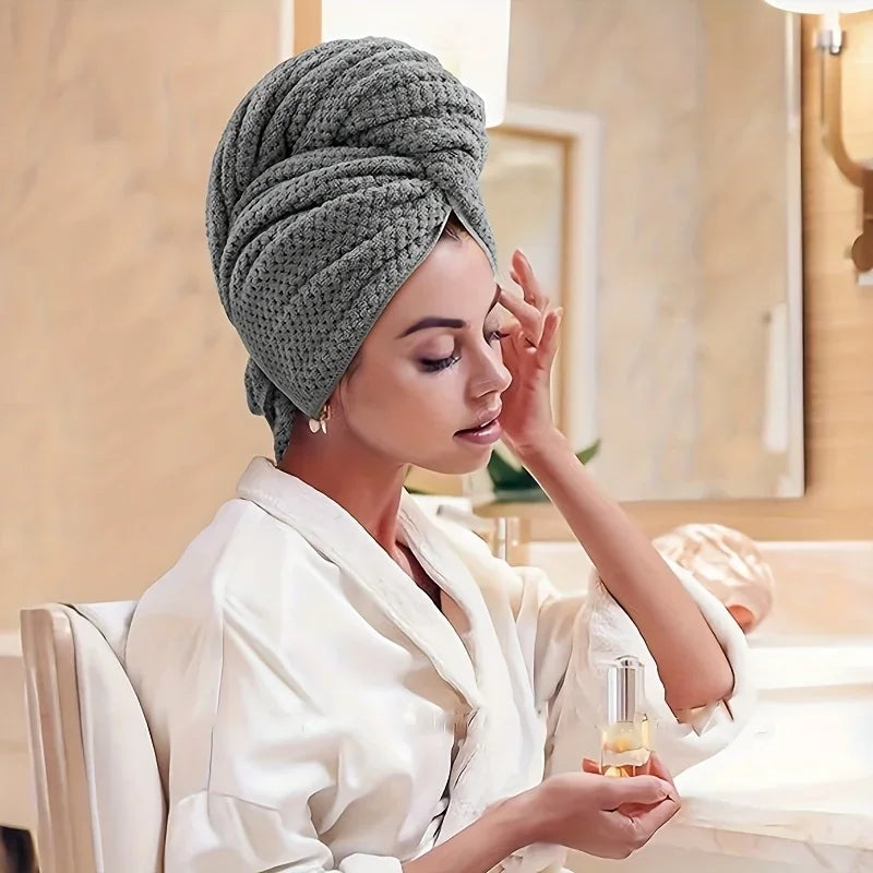 Extra Large Microfiber Hair Towel Wrap - Quick Dry Turban with Elastic Band