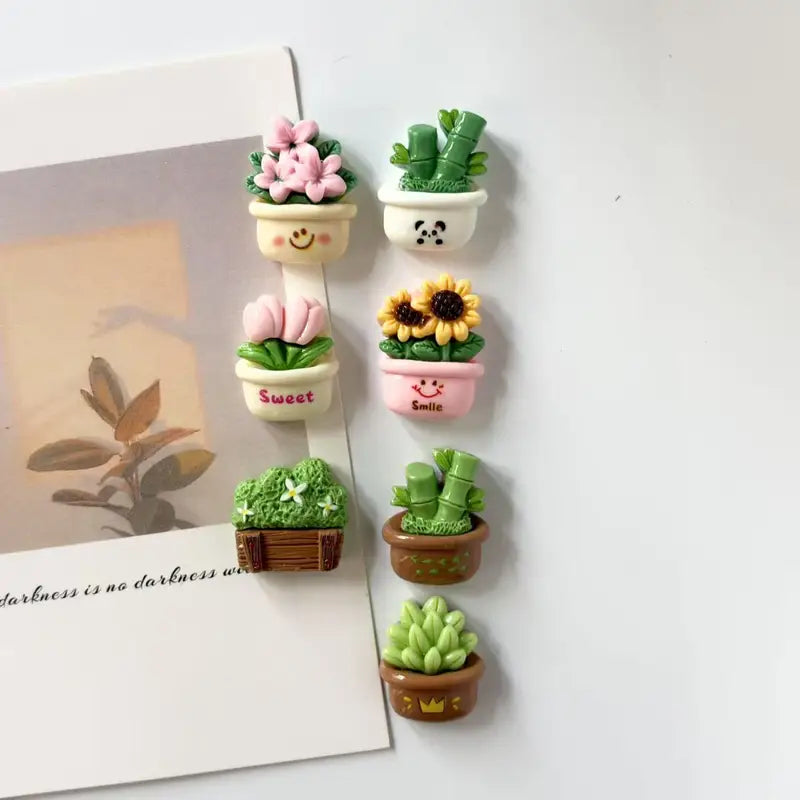 Mini Potted Cactus Resin Fridge Magnet Home Decor Set - All Colors Included
