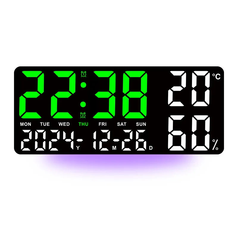 Digital Wall Clock with 7-Color Mood Light, Dual Alarm, Temperature & Humidity Display