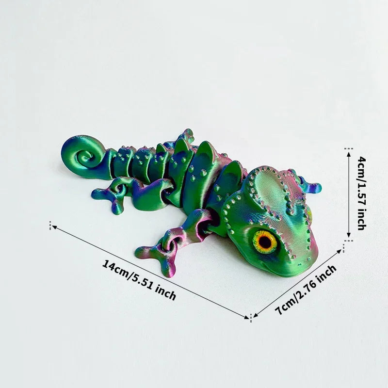 3D Printing Chameleon Figures with Multi-Joint Movable Eyes for Home Decor and Kids Gifts