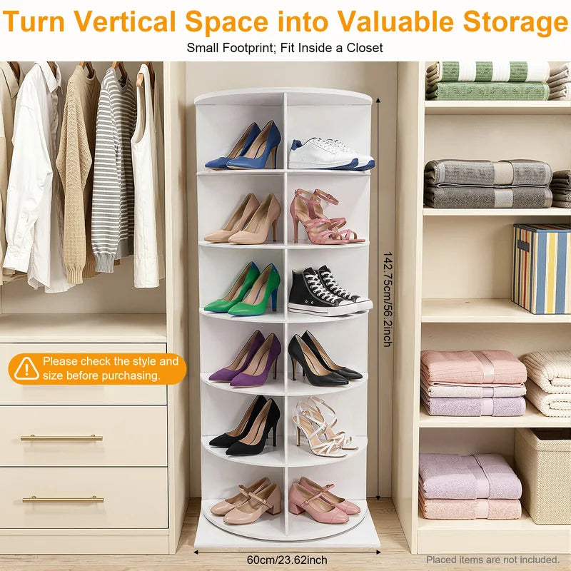 360° Rotating Shoe Rack 6-Tier Large Capacity Floor Organizer for Entryway