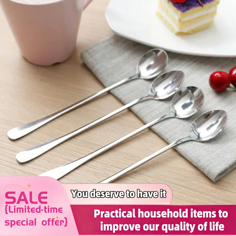 6Pcs Long Handle Stainless Steel Ice Tea Spoons - Dishwasher Safe