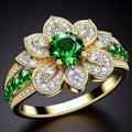 Gold Color Flower Ring with Purple Cubic Zirconia - Engagement & Party Jewelry