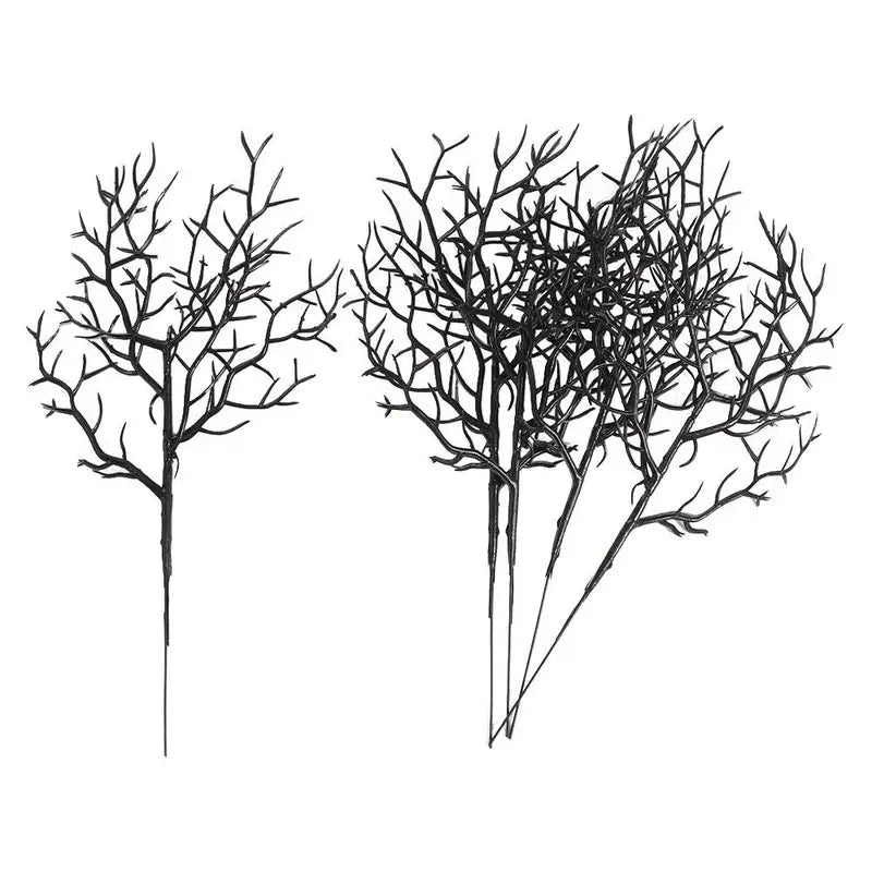 Black Artificial Dead Tree Branches - 5 Pack Realistic Plastic Decor for Halloween & Home