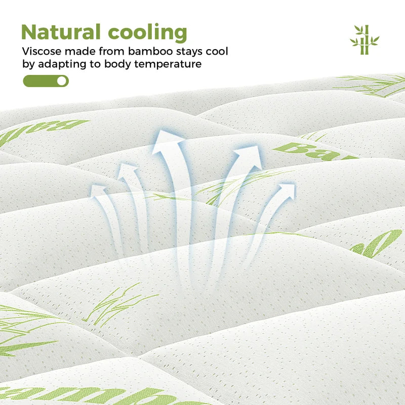 Bamboo Fiber Mattress Topper with Deep Pockets - Cooling & Support