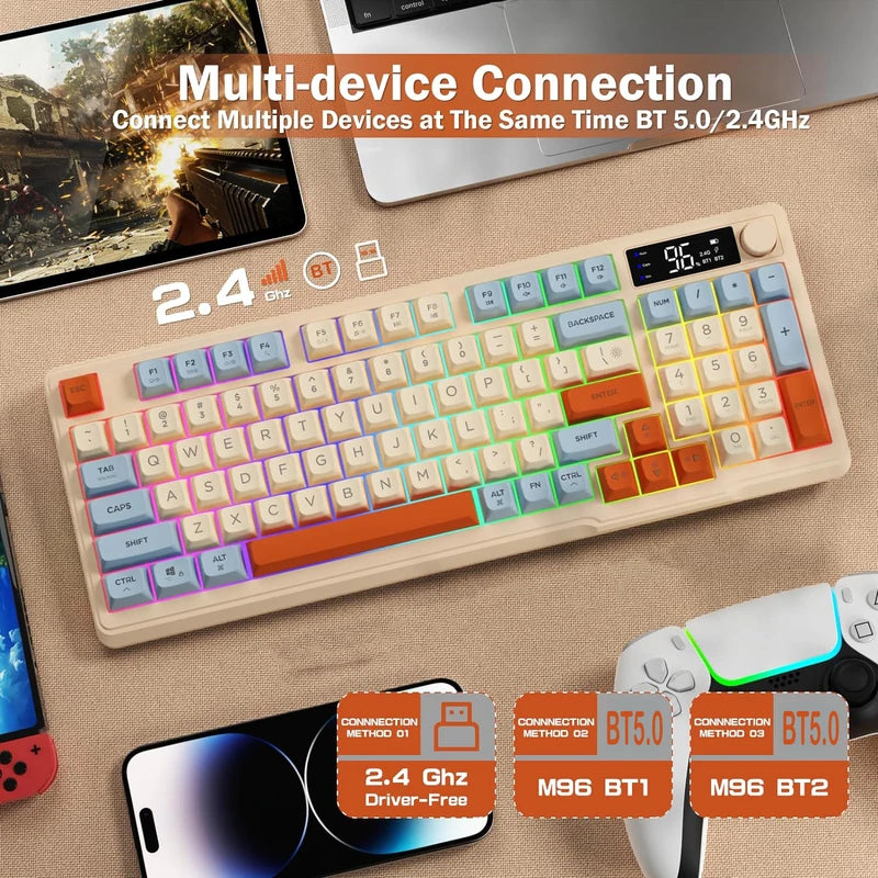 Wireless Gaming Keyboard with Display Screen & Knob - RGB Backlit, Rechargeable, Quiet Membrane Keys