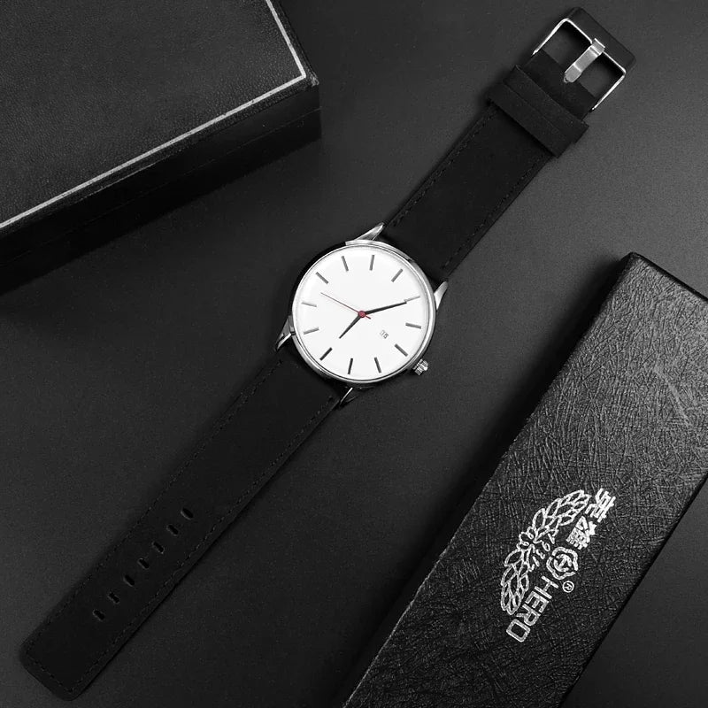 Men's Casual Leather Analog Quartz Watch - Multiple Colors
