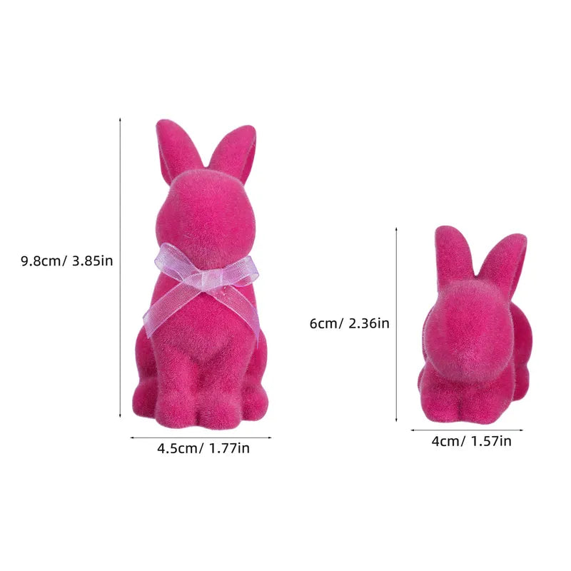 Pink Flocked Easter Bunny Statues Set - Resin Spring Home Decor, Tabletop & Garden