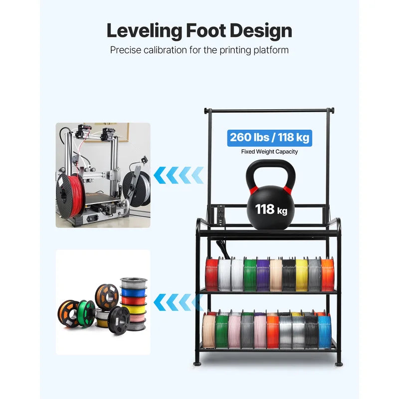3-Tier Filament Storage Rack for 3D Printers with Wheels and Heavy Duty Steel Frame