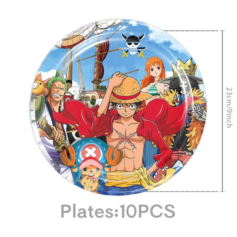 One Piece Birthday Party Decor Set with Plates Banner Balloons Cake Topper