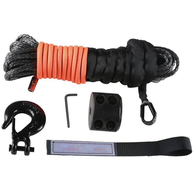Heavy Duty Synthetic Winch Rope 50ft Line with Forged Hook for ATV Off-Road Vehicles