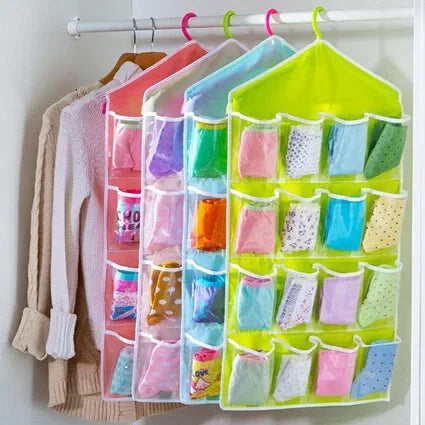 16-Pocket Hanging Wardrobe Organizer Bag for Socks Bra Underwear Storage
