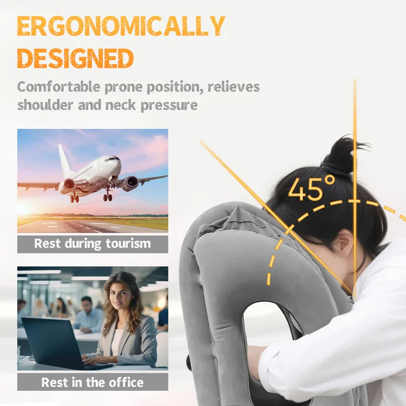 Inflatable Travel Pillow with Patented Valve - Neck & Head Support for Airplane Comfort