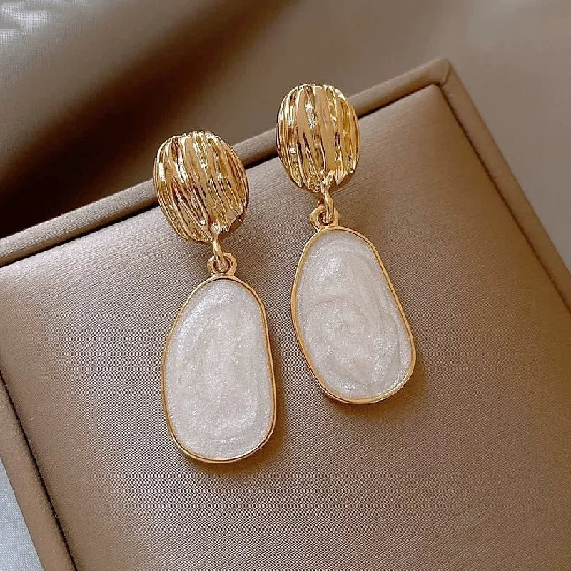 White Irregular Waterdrop Pendant Earrings for Women - Korean Fashion Jewelry