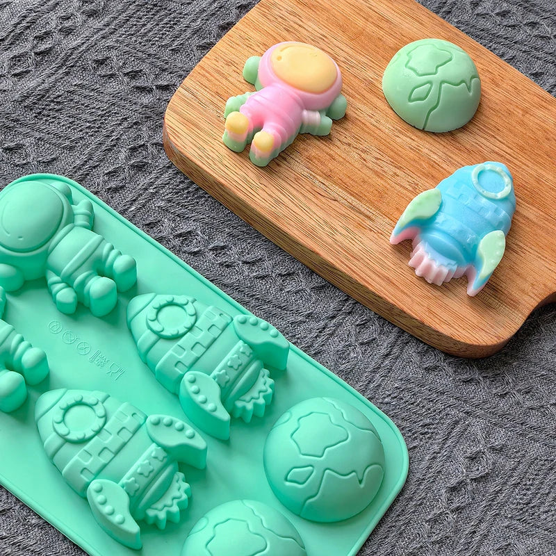 6-Cavity Astronaut Rocket Earth Silicone Cake Mold for DIY Chocolate Mousse Dessert Baking