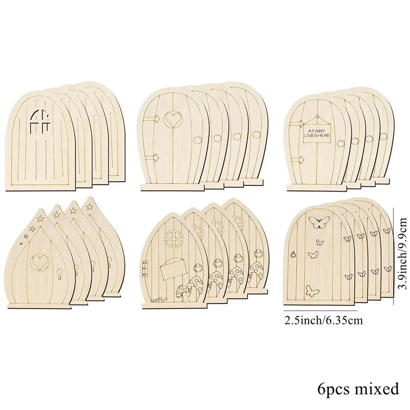 Wooden Fairy Door Craft Set for DIY Home Garden Decor - 6 Pieces