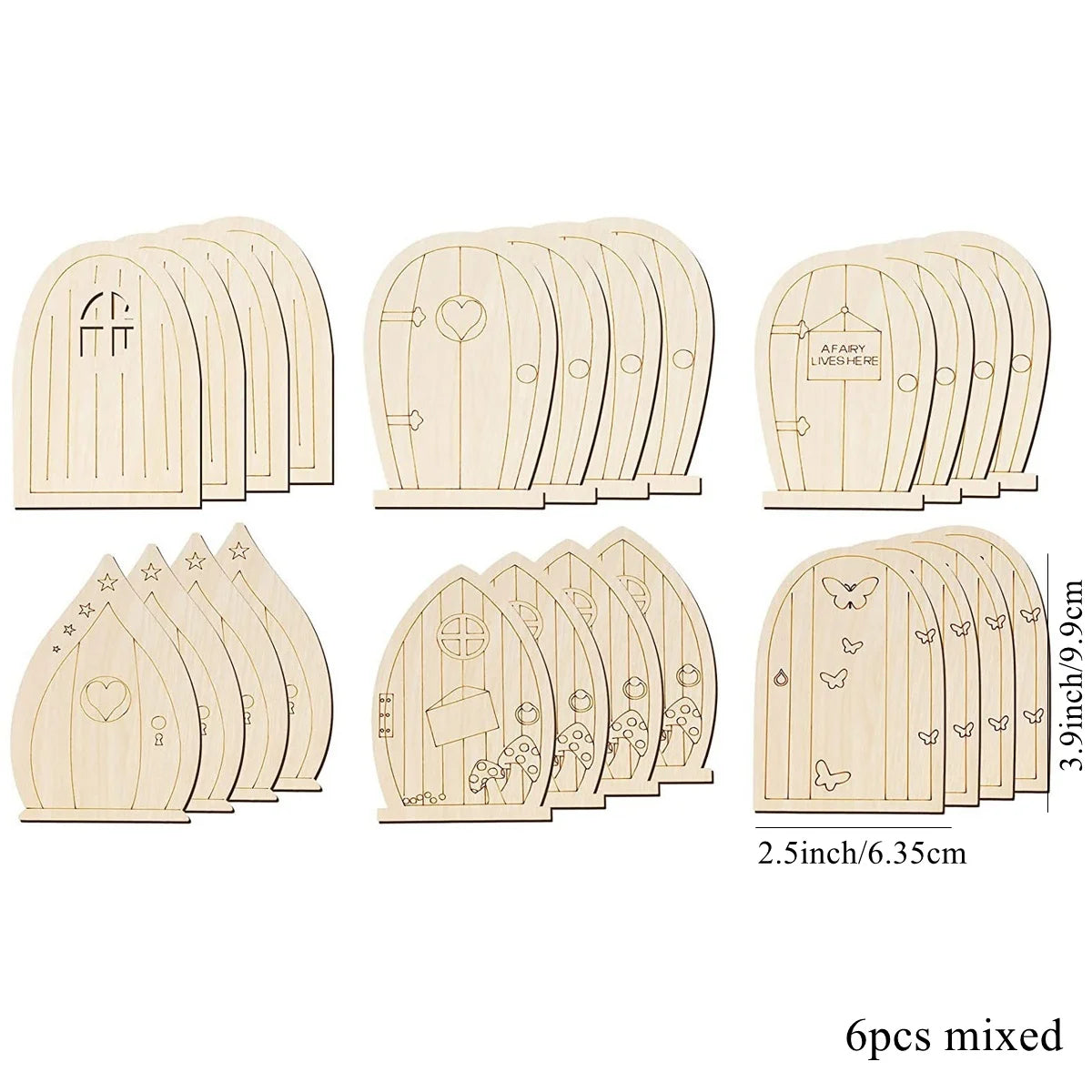 Wooden Fairy Door Craft Set for DIY Home Garden Decor - 6 Pieces