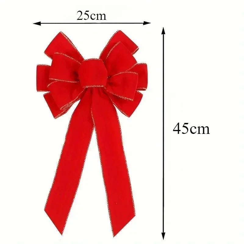 Large Velvet Christmas Bow for Outdoor Decorations - Red & Gold Edge