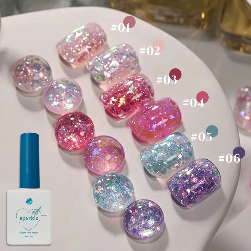 12-Piece Sparkling Gel Nail Polish Set with Glitter & Sequins - All Colors