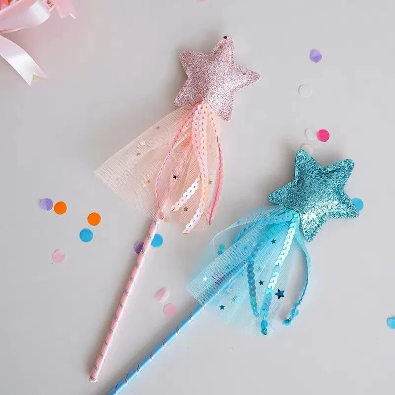 Children's Five Point Star Wand with Tassels and Glitter for Themed Parties