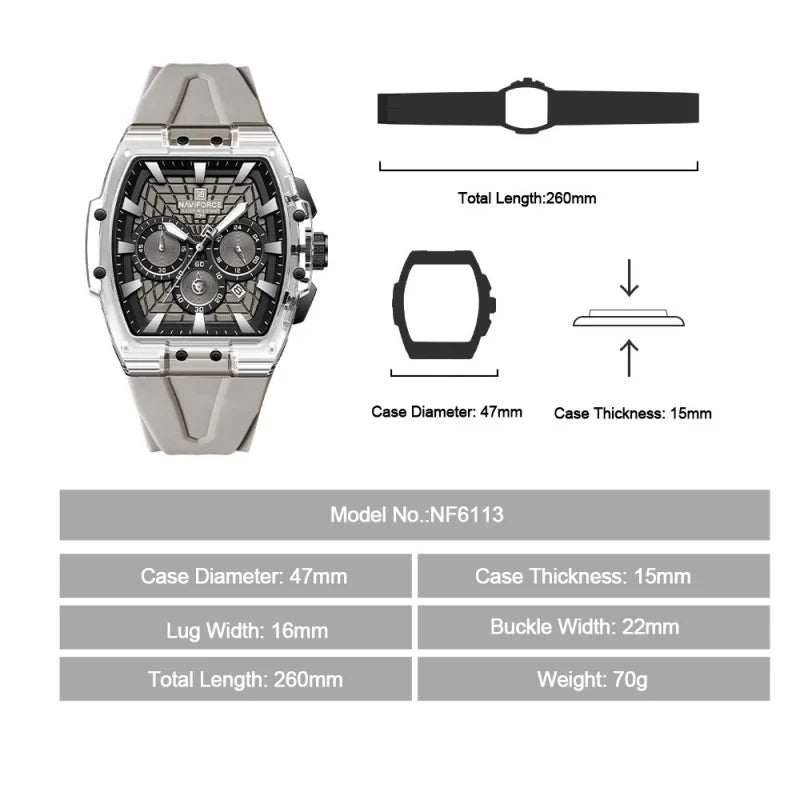 Men's Multifunctional Waterproof Chronograph Watch with Luminous Hands - Silicone Strap