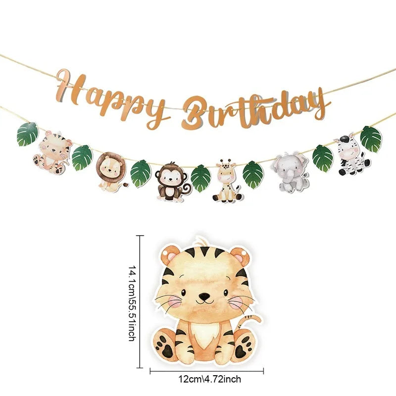 Jungle Party Banner Garland with Hanging Swirls Jungle Animals Safari Decor