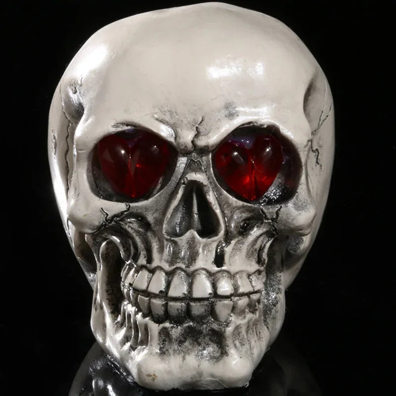 Handmade Resin Skull Sculpture with LED Eyes - Halloween Home Decor, Skeleton Figurine
