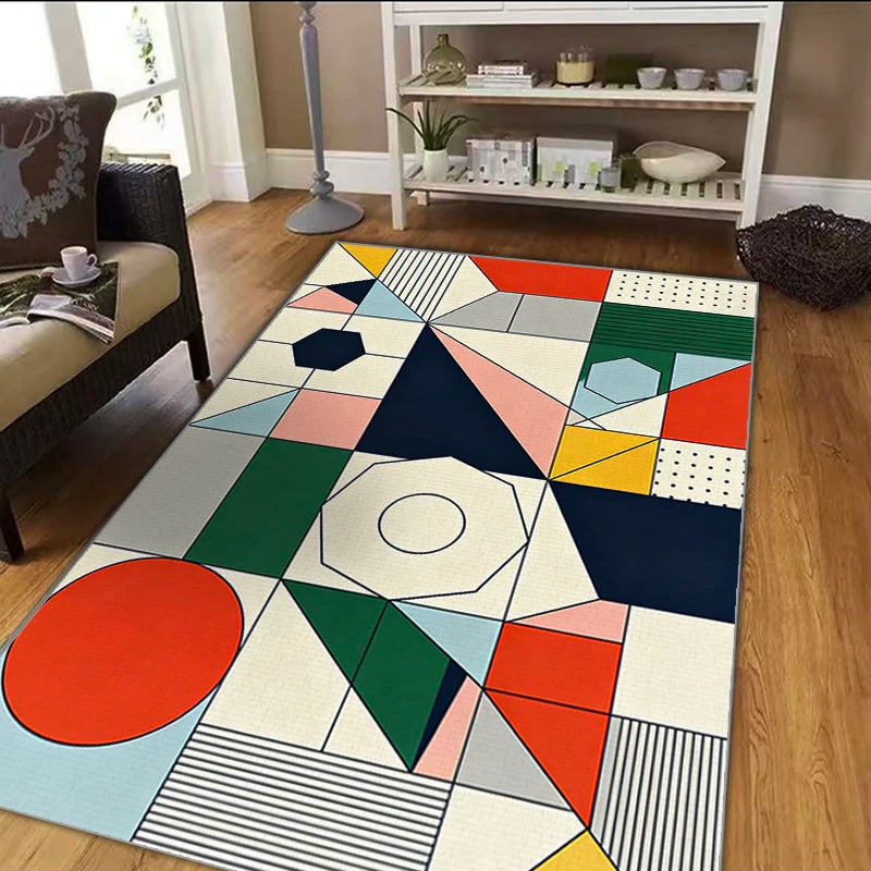 Geometric Crystal Flocking Non-Slip Floor Rug for Living Room Bedroom Kitchen