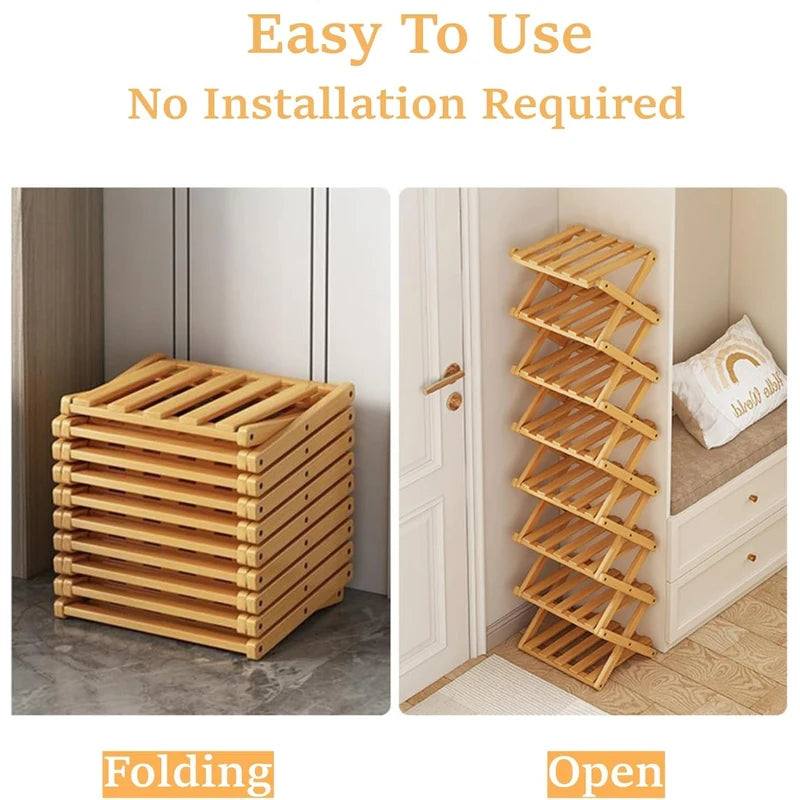 Foldable Bamboo Shoe Rack - Multi-Tier Space Saver for Entryway Storage