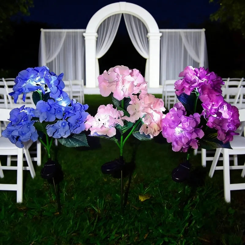 Garden Decor 3-Head Hydrangea Solar Lawn Lamp Outdoor Yard Party Decoration