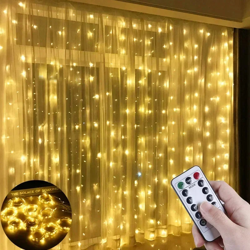 USB Powered Fairy Curtain Lights with Remote Control, 6x3M LED Festoon for Holiday & Christmas Decor