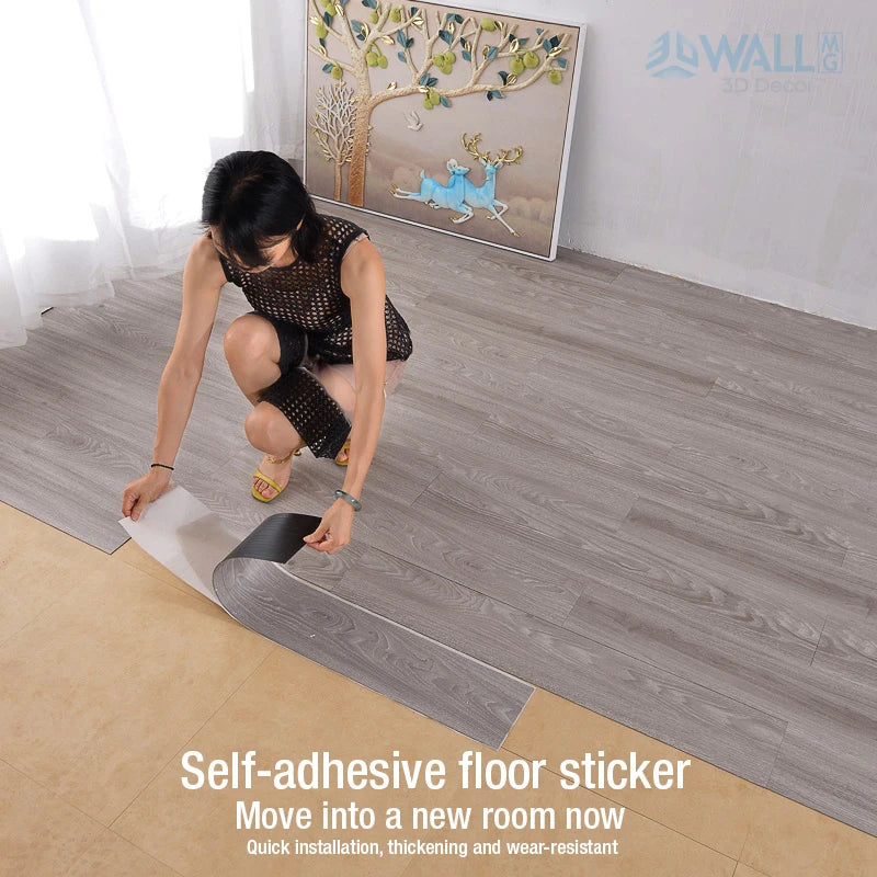 10 Pieces PVC 3D Self-Adhesive Floor Stickers Waterproof Wood Grain Wall & Floor Decor
