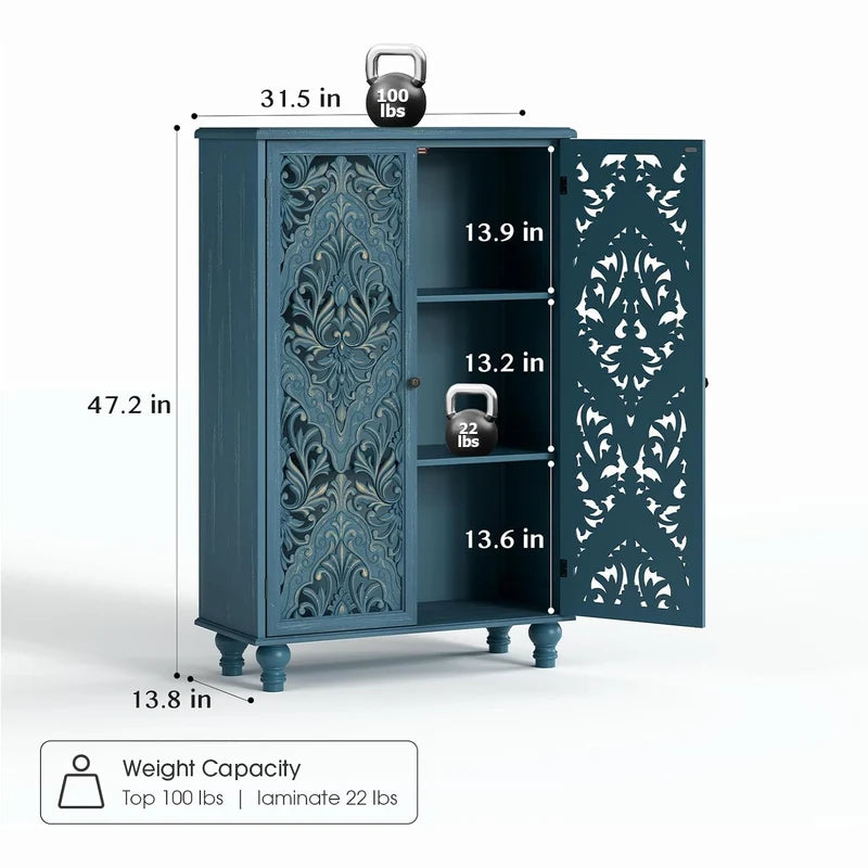 47-Inch Tall Accent Cabinet with Doors & Storage - Blue