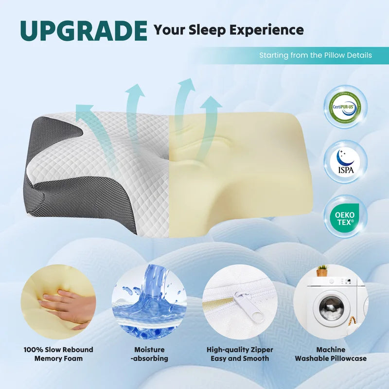 Ergonomic Cervical Neck Pillow with Memory Foam & Cooling Pillowcase